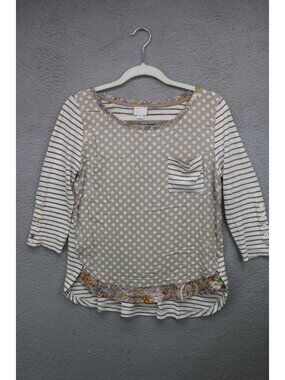 Postage Stamp Mixed Print 3/4 Sleeve Tunic-Size Small-BOHO-Hippie